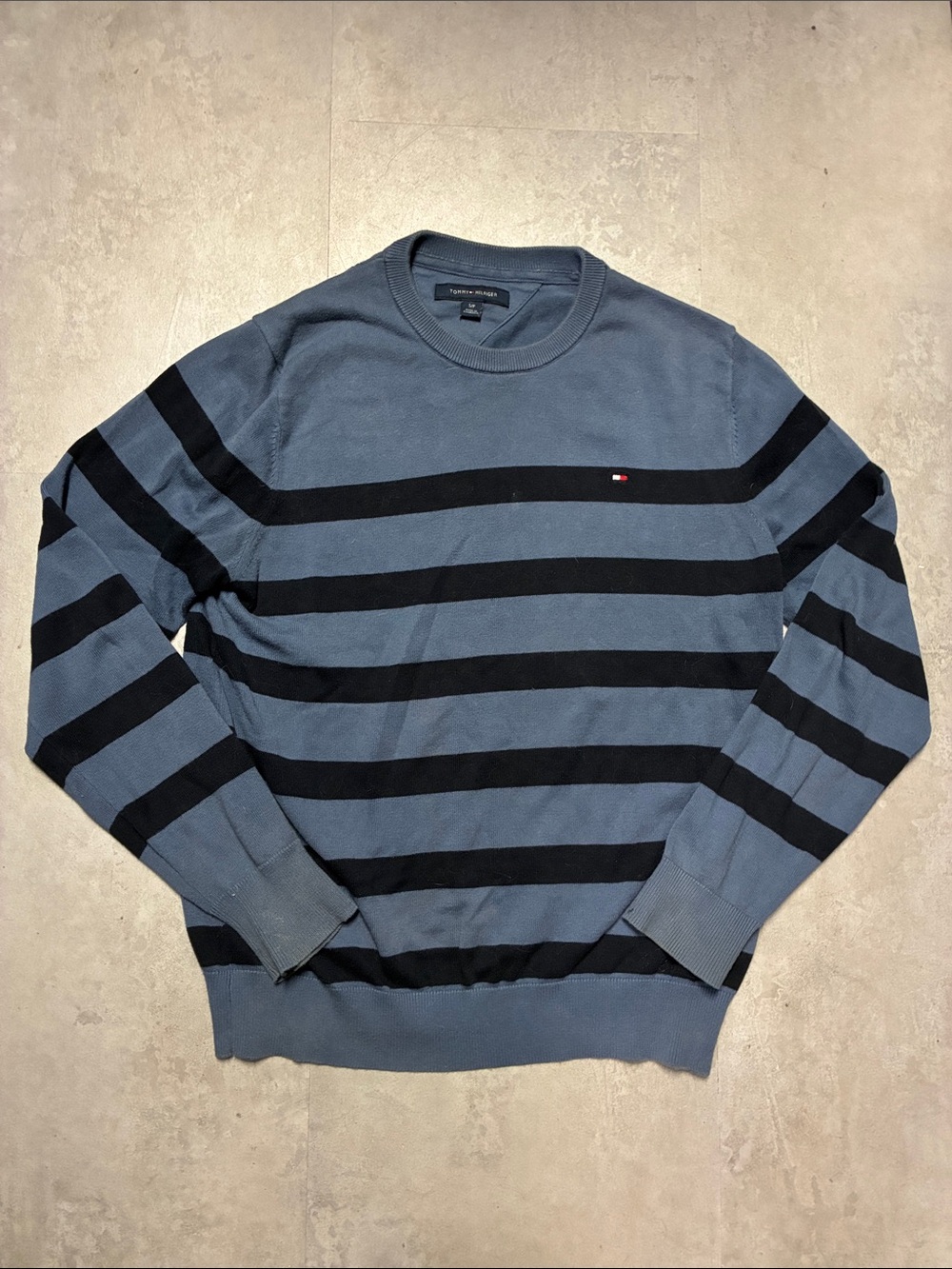 Tommy Hilfiger Slate Blue & Black Striped Crewneck Sweater
